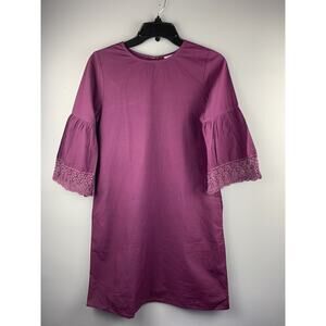 KOOVS purple shift dress Womens crochet sleeves pockets Oversized